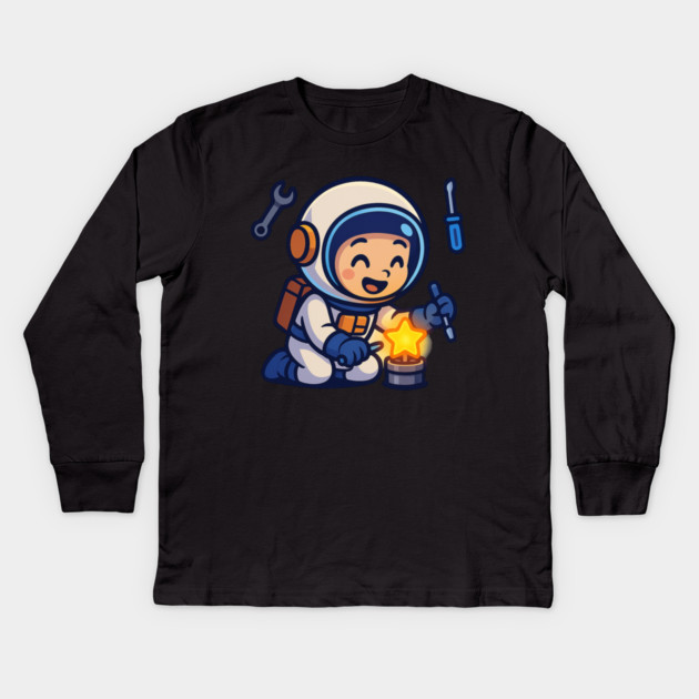 Fixing Tomorrow – Cute Astronaut Polishing a Star | Wholesome Tomorrow Sprouts Tee Kids Long Sleeve T-Shirt by Anne Lee