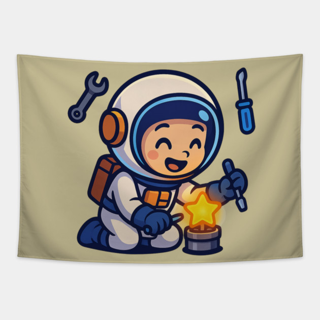 Fixing Tomorrow – Cute Astronaut Polishing a Star | Wholesome Tomorrow Sprouts Tee Tapestry by Anne Lee