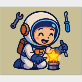 Fixing Tomorrow – Cute Astronaut Polishing a Star | Wholesome Tomorrow Sprouts Tee Posters and Art