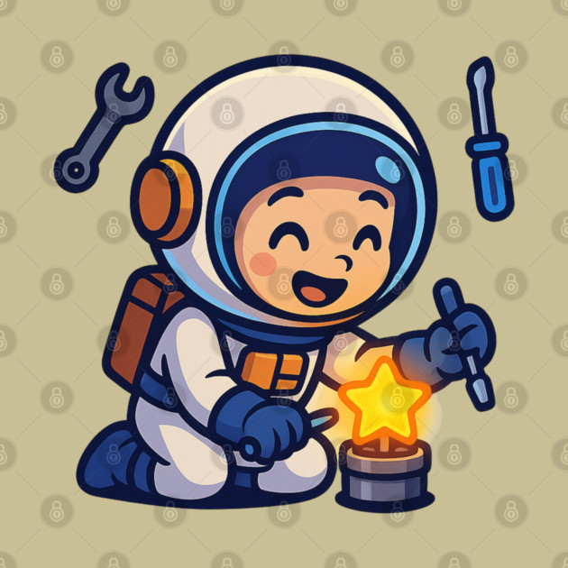 Fixing Tomorrow – Cute Astronaut Polishing a Star | Wholesome Tomorrow Sprouts Tee by Anne Lee