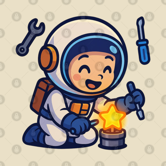 Fixing Tomorrow – Cute Astronaut Polishing a Star | Wholesome Tomorrow Sprouts Tee by Anne Lee