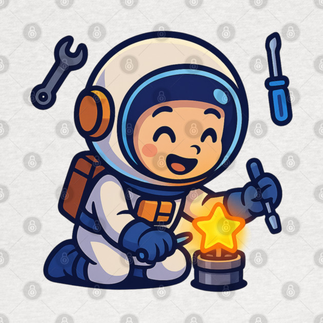 Fixing Tomorrow – Cute Astronaut Polishing a Star | Wholesome Tomorrow Sprouts Tee by Anne Lee