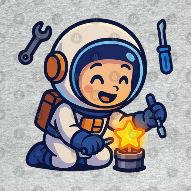 Fixing Tomorrow – Cute Astronaut Polishing a Star | Wholesome Tomorrow Sprouts Tee by Anne Lee