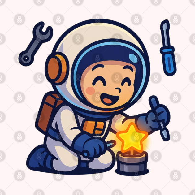 Fixing Tomorrow – Cute Astronaut Polishing a Star | Wholesome Tomorrow Sprouts Tee by Anne Lee