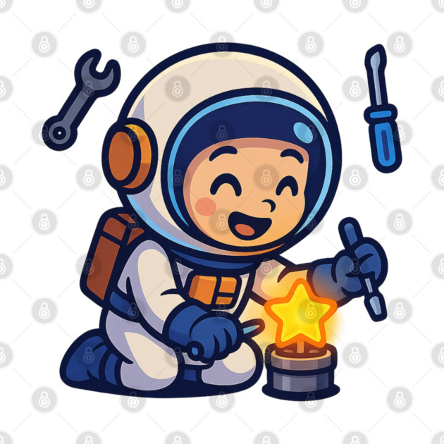 Fixing Tomorrow – Cute Astronaut Polishing a Star | Wholesome Tomorrow Sprouts Tee by Anne Lee