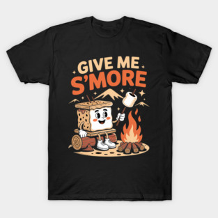 Cute Marshmallow By Campfire Give Me S’more Camping Fun T-Shirt