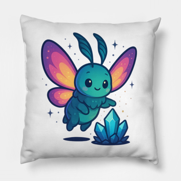Crystals of Tomorrow – Cute Cosmic Moth Creature | Wholesome Tomorrow Sprouts Tee Pillow by Anne Lee