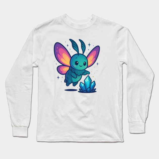 Crystals of Tomorrow – Cute Cosmic Moth Creature | Wholesome Tomorrow Sprouts Tee Long Sleeve T-Shirt by Anne Lee