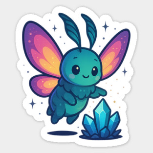 Crystals of Tomorrow – Cute Cosmic Moth Creature | Wholesome Tomorrow Sprouts Tee Sticker