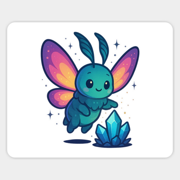 Crystals of Tomorrow – Cute Cosmic Moth Creature | Wholesome Tomorrow Sprouts Tee Magnet by Anne Lee