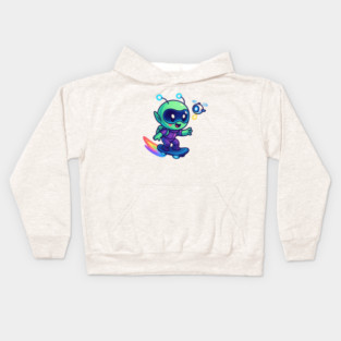 Riding Tomorrow – Cute Alien on Rainbow Space Board | Wholesome Tomorrow Sprouts Tee Kids Hoodie