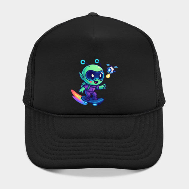 Riding Tomorrow – Cute Alien on Rainbow Space Board | Wholesome Tomorrow Sprouts Tee by Anne Lee