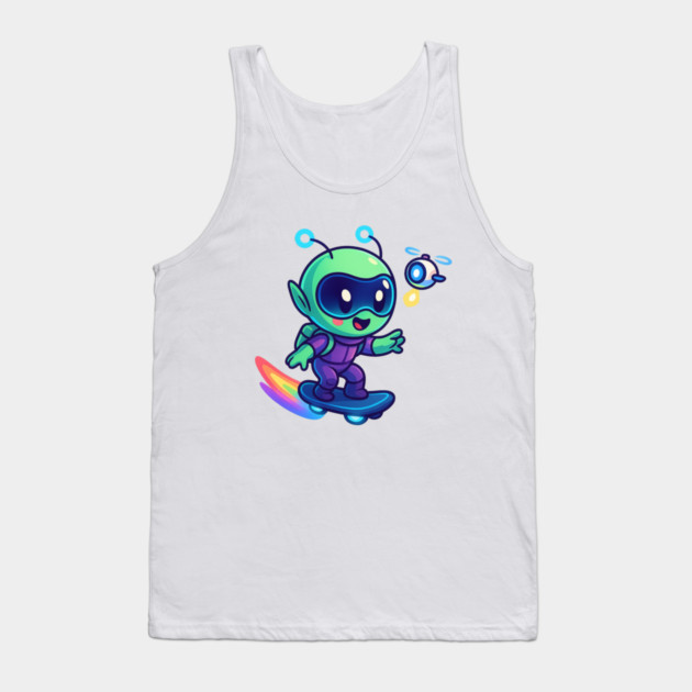 Riding Tomorrow – Cute Alien on Rainbow Space Board | Wholesome Tomorrow Sprouts Tee Tank Top by Anne Lee