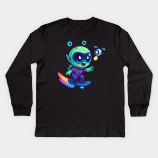 Riding Tomorrow – Cute Alien on Rainbow Space Board | Wholesome Tomorrow Sprouts Tee Kids Long Sleeve T-Shirt