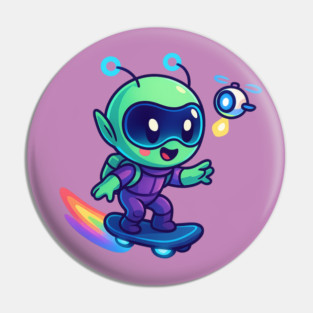 Riding Tomorrow – Cute Alien on Rainbow Space Board | Wholesome Tomorrow Sprouts Tee Pin