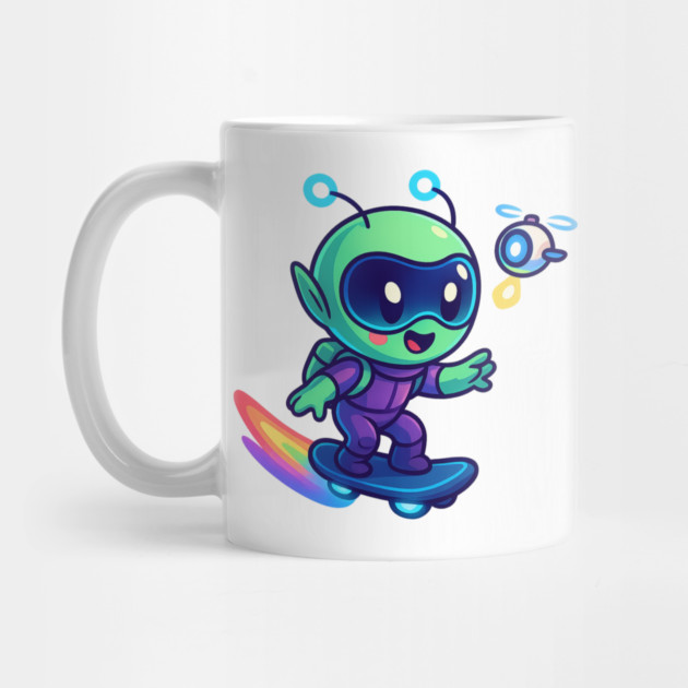 Riding Tomorrow – Cute Alien on Rainbow Space Board | Wholesome Tomorrow Sprouts Tee by Anne Lee