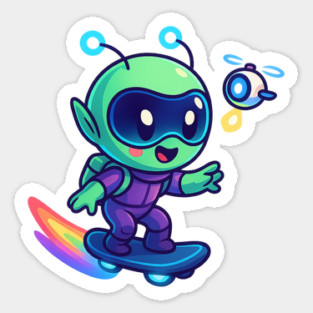 Riding Tomorrow – Cute Alien on Rainbow Space Board | Wholesome Tomorrow Sprouts Tee Magnet