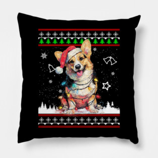 Corgi Christmas Ugly Sweater Funny Dog Xmas Pillow