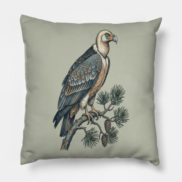Lammergeier Vulture Perched on Pine Tree Pillow by BirdsnStuff
