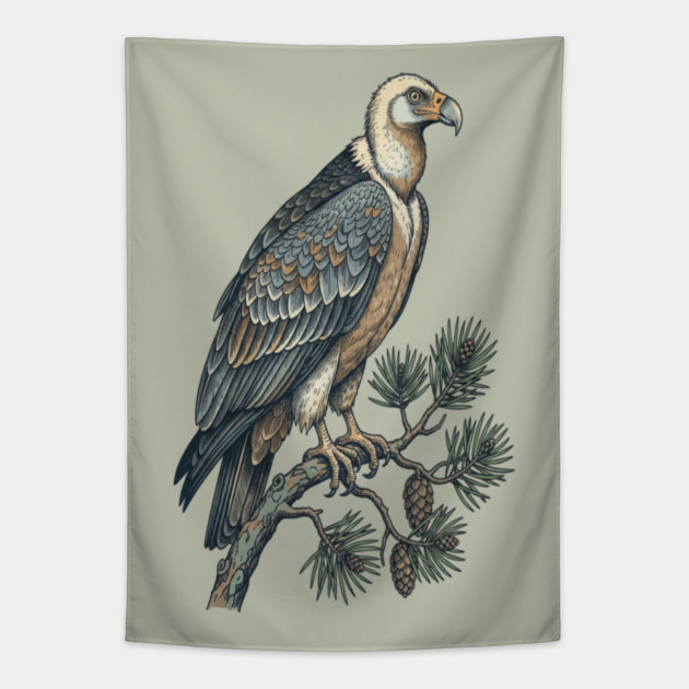 Lammergeier Vulture Perched on Pine Tree Tapestry by BirdsnStuff