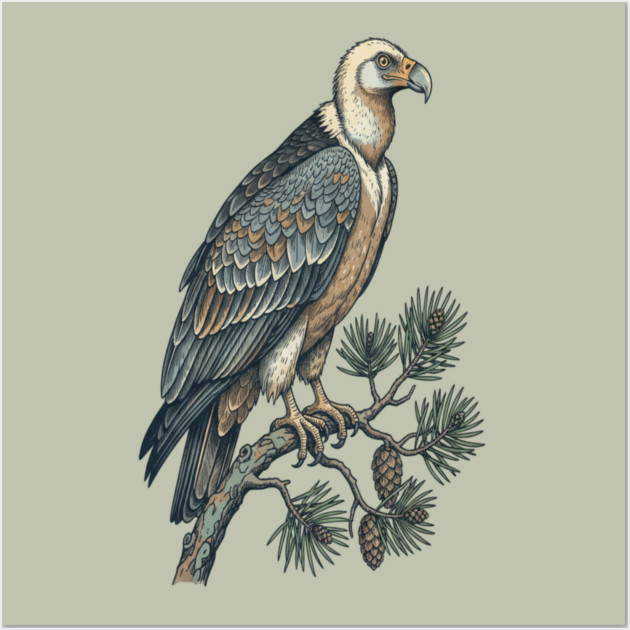 Lammergeier Vulture Perched on Pine Tree Wall Art by BirdsnStuff