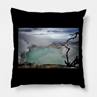 An unreal vision of the crater shrouded in smoke. Pillow