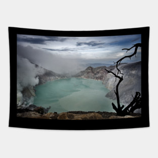 An unreal vision of the crater shrouded in smoke. Tapestry