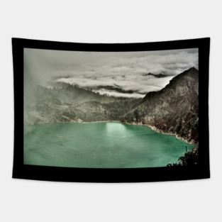 An unreal vision of the crater shrouded in smoke. Tapestry
