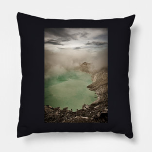 An unreal vision of the crater shrouded in smoke. Pillow