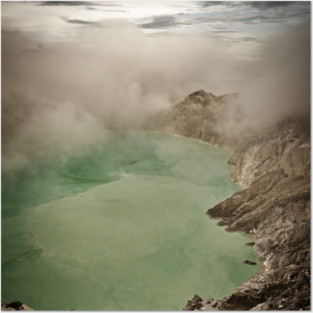 An unreal vision of the crater shrouded in smoke. Posters and Art