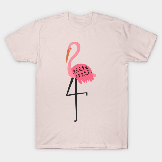 Whimsical Pink Flamingo Number Four T-Shirt by JunkyDotCom