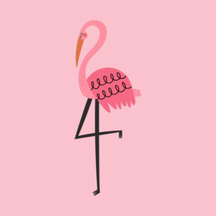 Whimsical Pink Flamingo Number Four T-Shirt