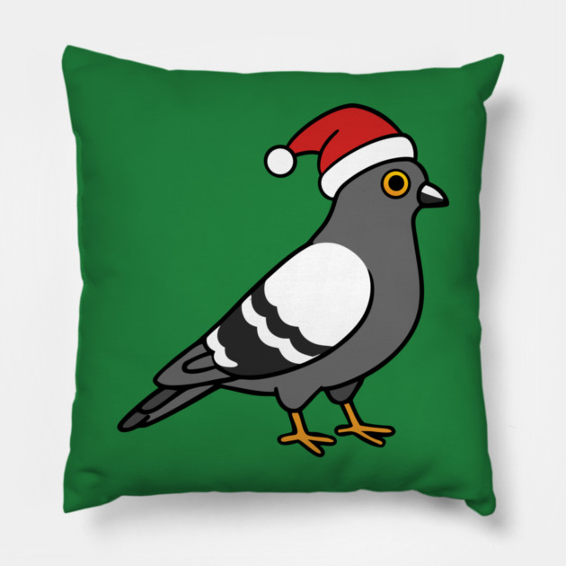 Santa Pigeon – Funny Christmas City Bird Cartoon Pillow by DonWillisJrArt