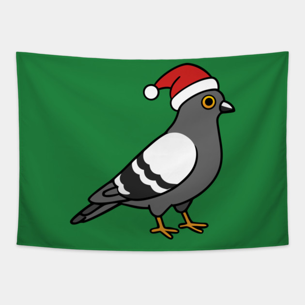 Santa Pigeon – Funny Christmas City Bird Cartoon Tapestry by DonWillisJrArt