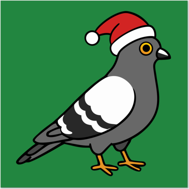 Santa Pigeon – Funny Christmas City Bird Cartoon Wall Art by DonWillisJrArt