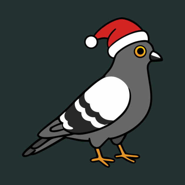 Santa Pigeon – Funny Christmas City Bird Cartoon by DonWillisJrArt