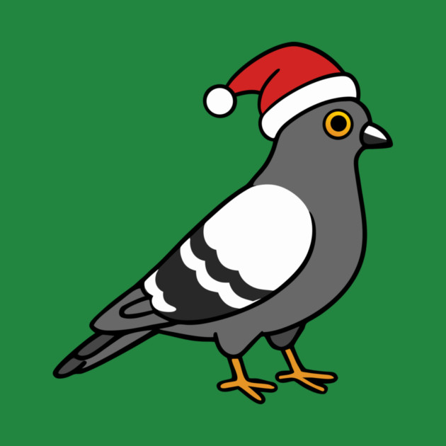 Santa Pigeon – Funny Christmas City Bird Cartoon by DonWillisJrArt