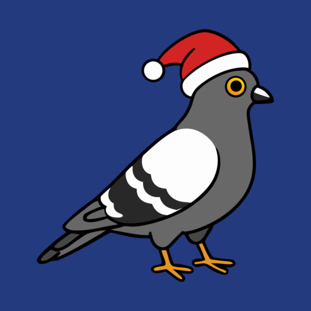 Santa Pigeon – Funny Christmas City Bird Cartoon by DonWillisJrArt