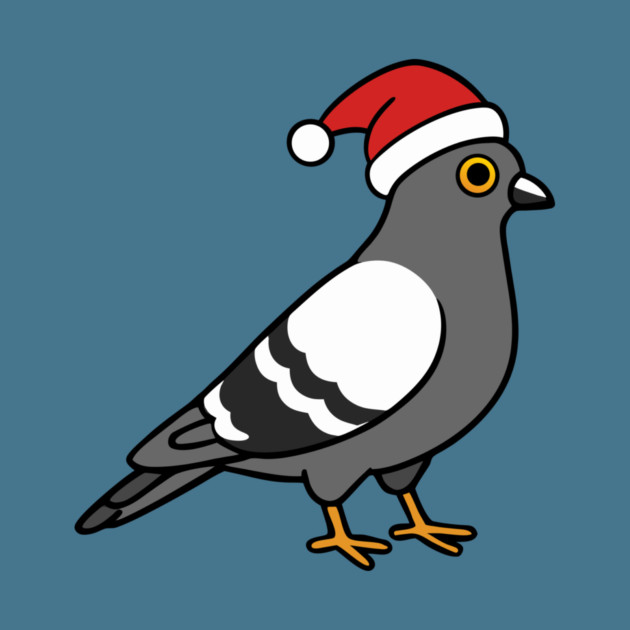 Santa Pigeon – Funny Christmas City Bird Cartoon by DonWillisJrArt
