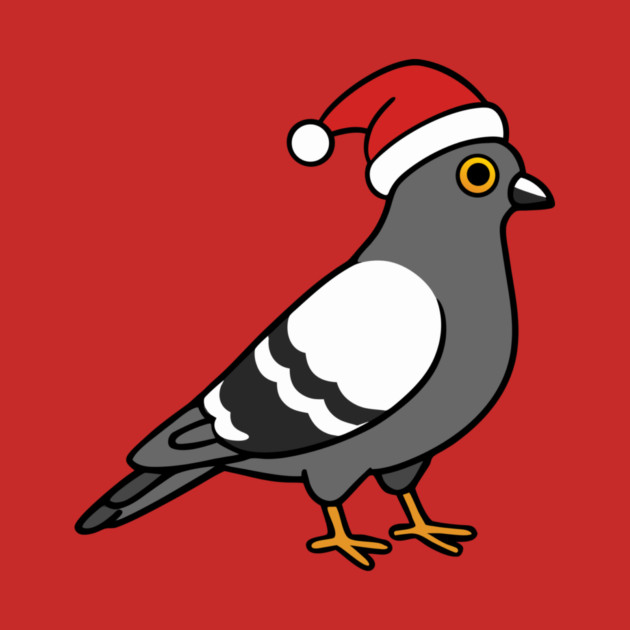 Santa Pigeon – Funny Christmas City Bird Cartoon by DonWillisJrArt