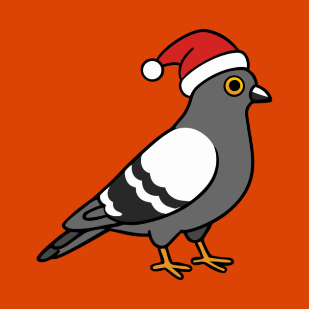 Santa Pigeon – Funny Christmas City Bird Cartoon by DonWillisJrArt