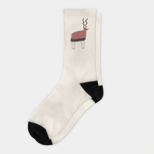 Whimsical Curly-Horned Deer Illustration Socks