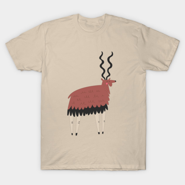 Whimsical Curly-Horned Deer Illustration T-Shirt by JunkyDotCom