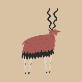 Whimsical Curly-Horned Deer Illustration T-Shirt