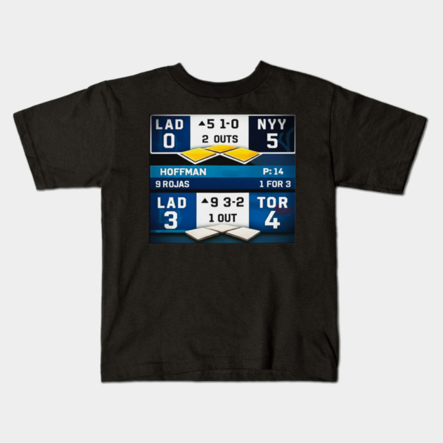 Dodgers Back to Back Championship Scoreboard Kids T-Shirt by Kaimig97