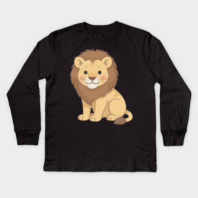 Adorable Lion Cub Sitting Kids Long Sleeve T-Shirt by khaireddine