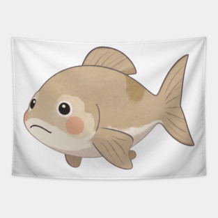Grumpy Fish Cute Watercolor Style Tapestry