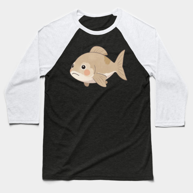 Grumpy Fish Cute Watercolor Style Baseball T-Shirt by khaireddine