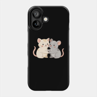 Cute Cat and Mouse Holding Paws Phone Case