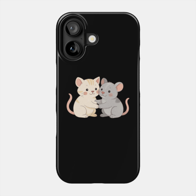 Cute Cat and Mouse Holding Paws Phone Case by khaireddine